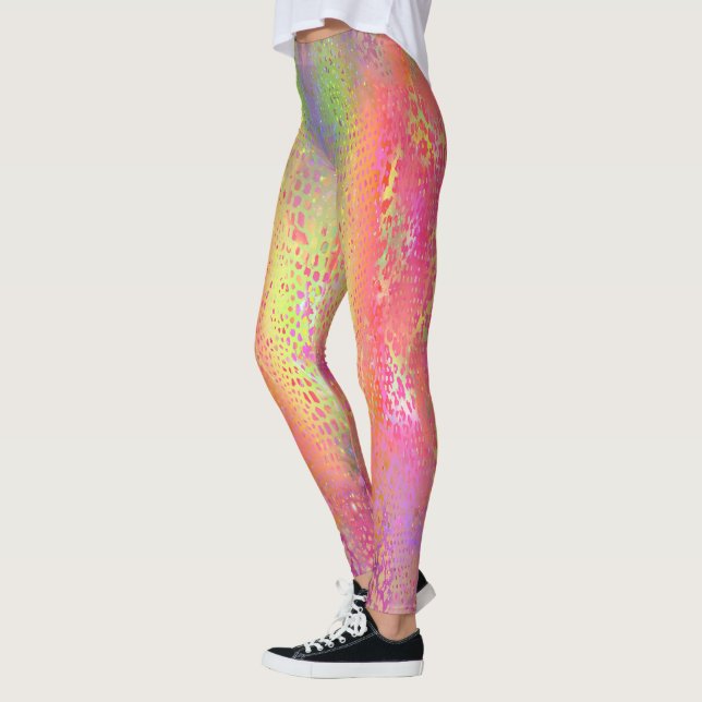 Pink Multi Coloured Python Snake Print Women's Leggings (Left)