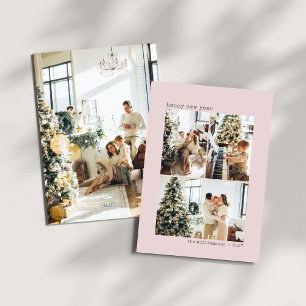Pink Multi-Photo Collage Typewriter Font New Year Holiday Card