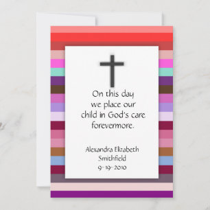 Pink Multi Stripe Cross Girls Baptism Invitations