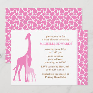 Pink Mum and Baby Giraffe Girl Baby Shower Invitation