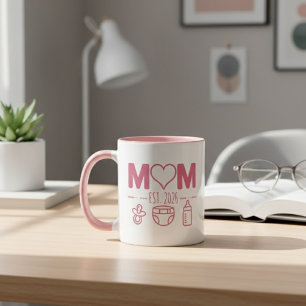 Pink Mum Est Year Baby Icons Design Mug