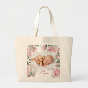 Pink Mum Floral Photo Large Tote Bag