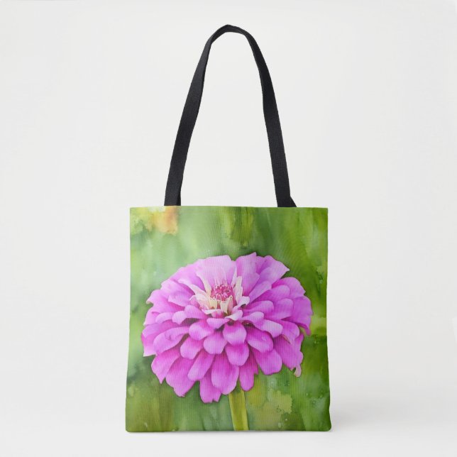Pink Mum Flower Watercolor Art Tote Bag (Front)