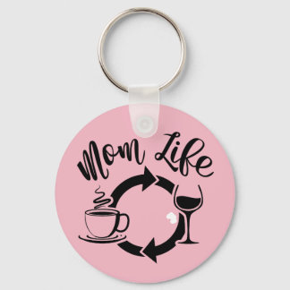 Pink Mum Life Keychain - Coffee Wine Repeat