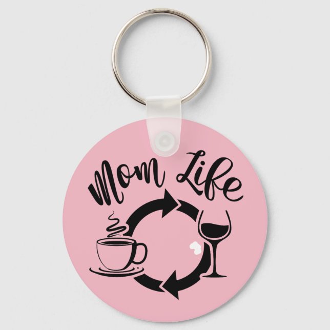 Pink Mum Life Keychain - Coffee Wine Repeat (Front)