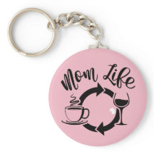 Pink Mum Life Keychain - Coffee Wine Repeat