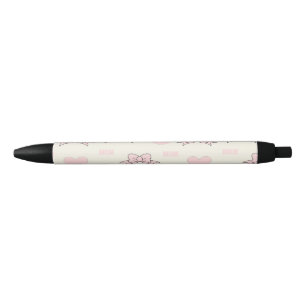 Pink mum pattern black ink pen