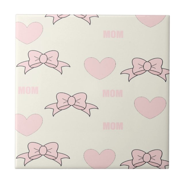 Pink mum pattern ceramic tile (Front)