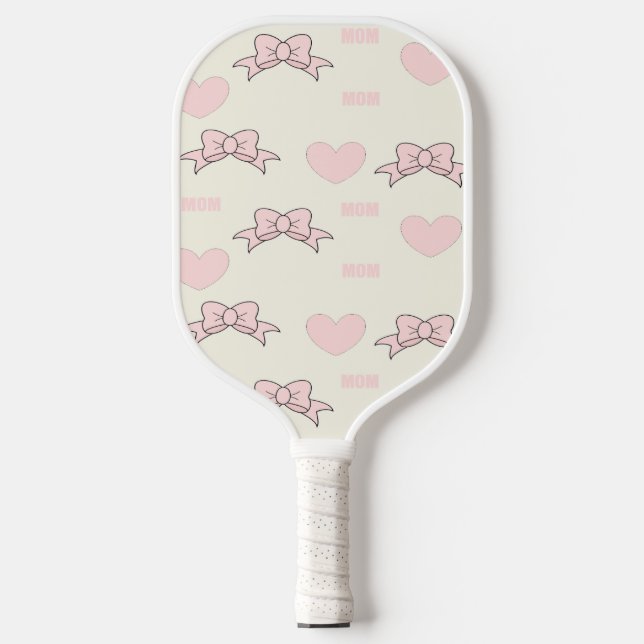 Pink mum pattern on cream pickleball paddle (Front)