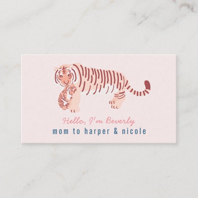 Pink Mum Tiger & Cub Mummy Business Card (Front)
