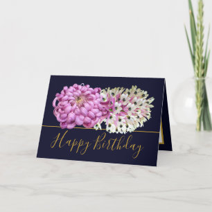 Pink Mum & White Orchids Floral Bouquet Birthday Card