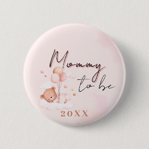 Pink Mummy to Be Teddy Bear Baby Shower 6 Cm Round Badge