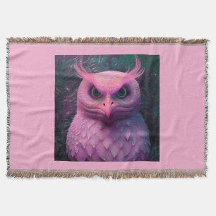 Pink Murloc/Owl Hybrid Creature Throw Blanket