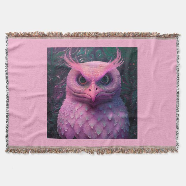 Pink Murloc/Owl Hybrid Creature Throw Blanket (Front)