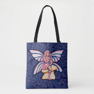 Pink Mushroom Fairy Watercolor Art Fairies Tote Bag