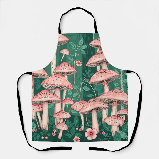 Pink Mushroom Forest Pattern Woodland Naturecore  Apron (Front)