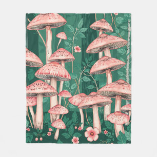 Pink Mushroom Forest Pattern Woodland Naturecore  Fleece Blanket