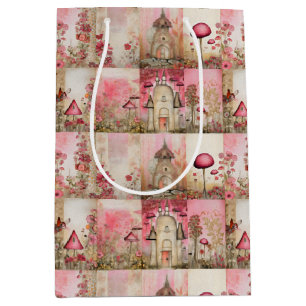 Pink mushroom houses medium gift bag