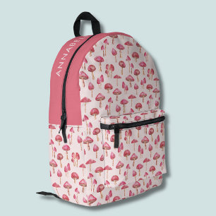 Pink Mushroom Pattern Printed Backpack