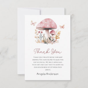 Pink Mushroom Woodland Baby Shower  Thank You Card