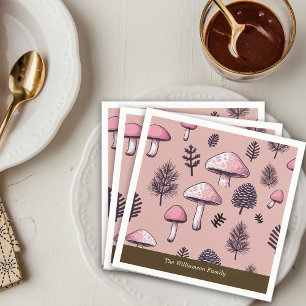 Pink Mushrooms Rustic Thanksgiving Personalise Napkin