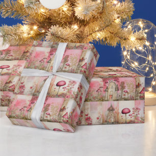 Pink mushrooms wrapping paper