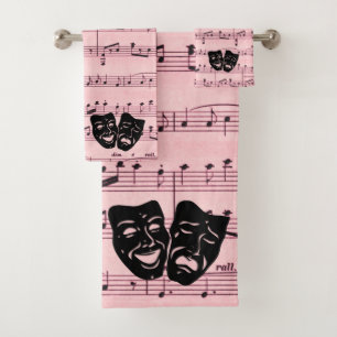 Pink Music and Theatre Masks Bath Towel Set