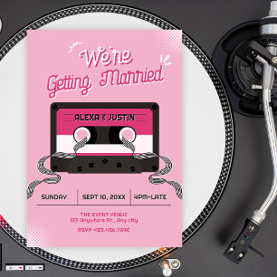 Pink music casette wedding  invitation