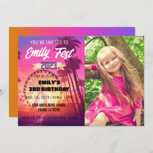 Pink Music Festival Fest Photo Birthday Invitation