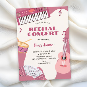Pink music instruments music recital invitation