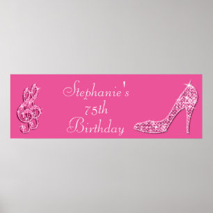 Pink Music Note and Stiletto 75th Birthday Poster
