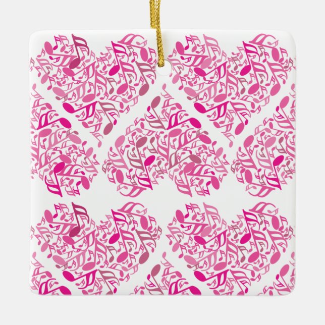 Pink Music Note Hearts Ceramic Ornament (Front)