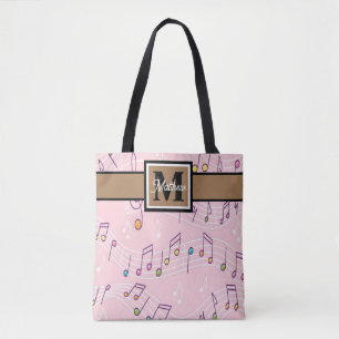 Pink Music note Musician Monogram Tote Bag