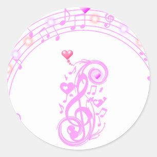 Pink,Music notes of Love_ Classic Round Sticker