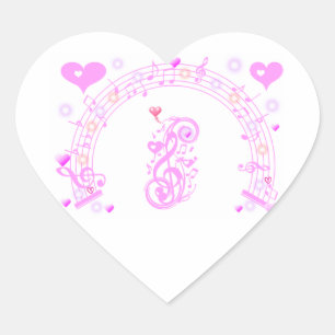 Pink,Music notes of Love_ Heart Sticker