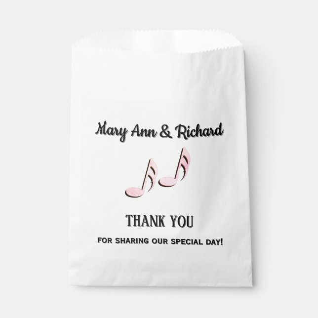 Pink Music Notes Thank You Favour Bag (Front)