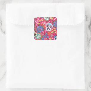 Pink Music Rock Skull Floral Garden Square Sticker