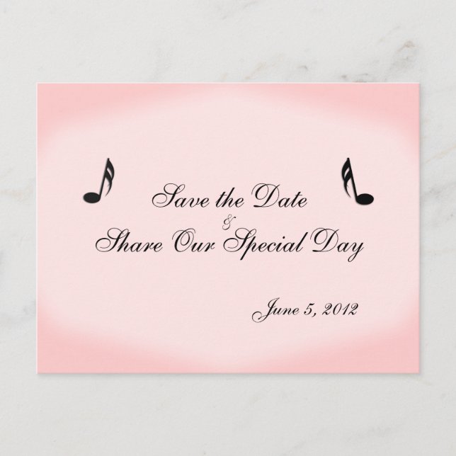 Pink Music Save the Date Postcard (Front)