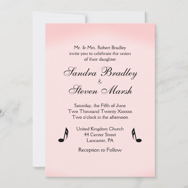 Pink Music Theme Wedding Invitation (Front)