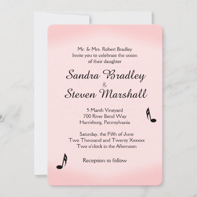 Pink Music Theme Wedding Invitation (Front)