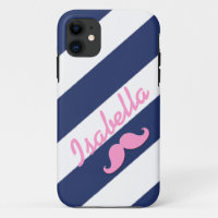 PINK MUSTACHE BLUE STRIPES iPHONE 5 CASE