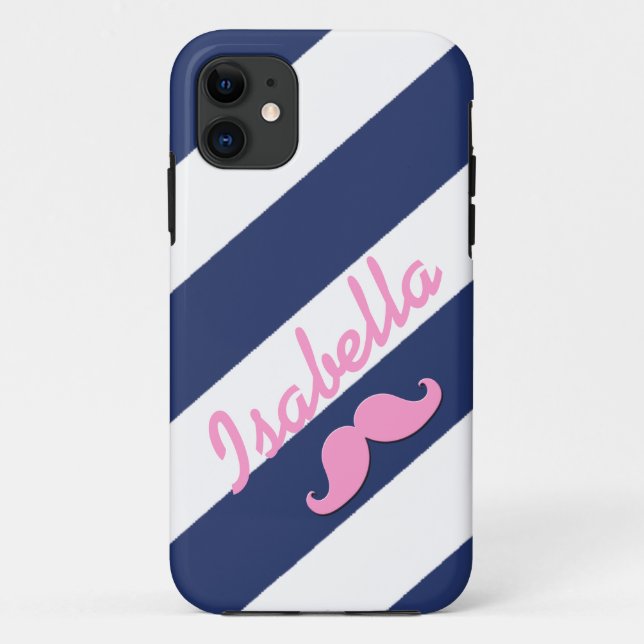 PINK MUSTACHE BLUE STRIPES iPHONE 5 CASE (Back)