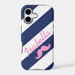 PINK MUSTACHE BLUE STRIPES iPHONE 5 CASE