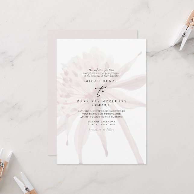 Pink Muted Champagne Floral Wedding Invitation (Front/Back In Situ)