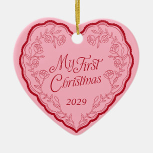 Pink My First Christmas Heart Photo Ornament