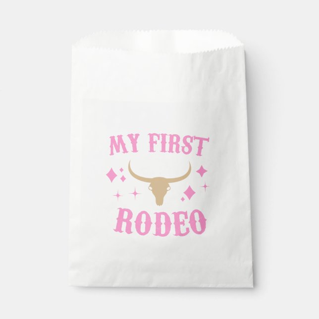 Pink My First Rodeo Cowgirl 1st First Birthday Favour Bag (Front)