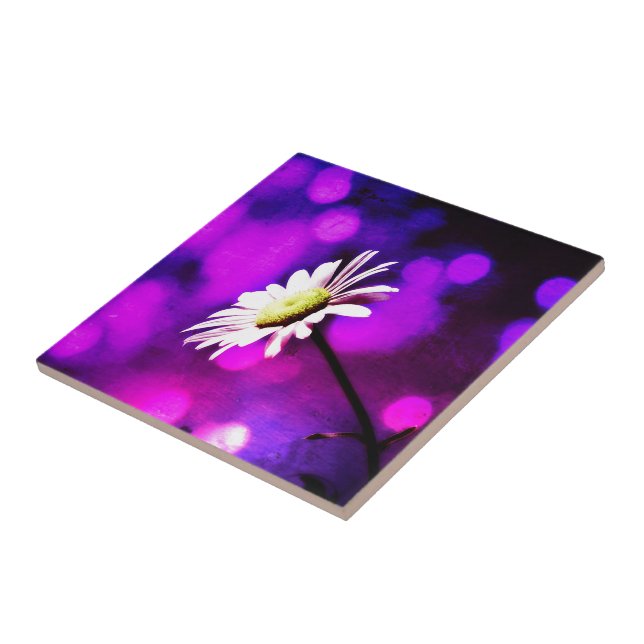 Pink N Amethyst Daisy Ceramic Tile (Side)
