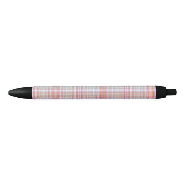Pink 'n Green Geometric Plaid Black Ink Pen (Front)