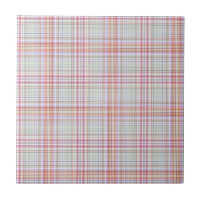 Pink 'n Green Geometric Plaid Ceramic Tile (Front)