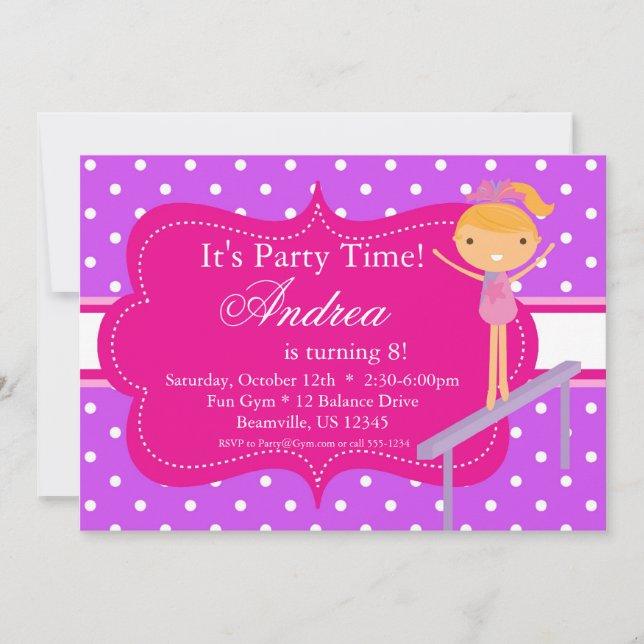 Pink n Purple polka dot Birthday Party Invitation (Front)